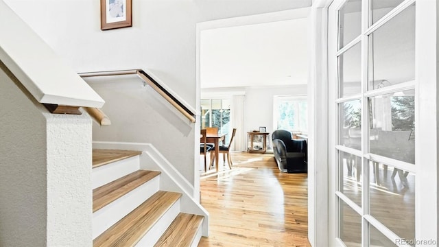 staircase featuring hardwood / wood-style flooring