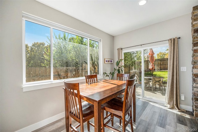 dining space featuring hardwood / wood-style floors