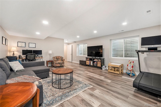 living room featuring light hardwood / wood-style flooring