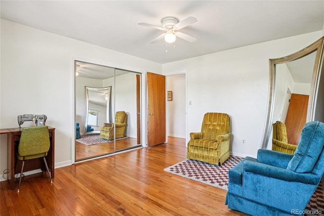 6920 W 47th Pl, Wheat Ridge, CO 80033 - living area featuring ceiling fan and wood finished floors
