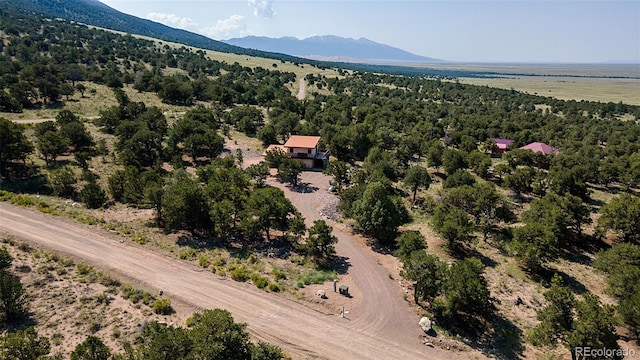 birds eye view of property featuring a mountain view