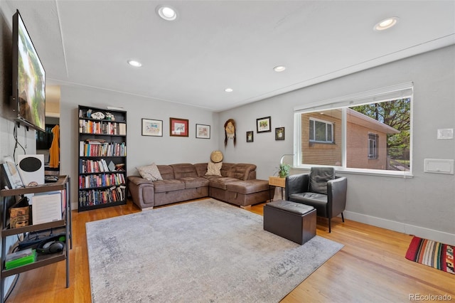 living room with light hardwood / wood-style flooring