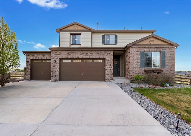 7207 S Scottsburg Way, Aurora, CO 80016 - traditional home with fence, concrete driveway, and brick siding