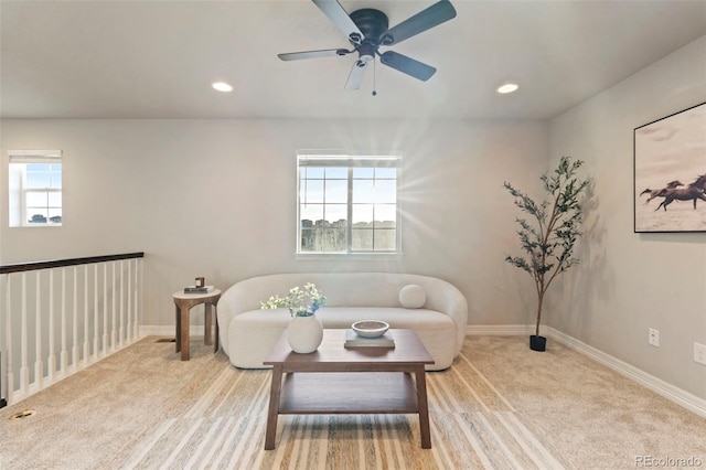 7207 S Scottsburg Way, Aurora, CO 80016 - living area featuring carpet floors, recessed lighting, ceiling fan, and baseboards