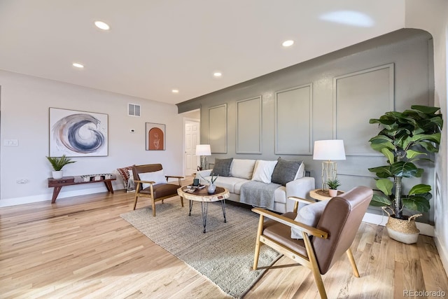 living room with light wood-type flooring