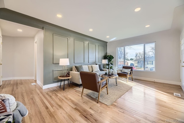 living room with light wood-type flooring