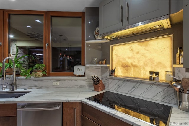 kitchen featuring black electric stovetop, dishwasher, and sink