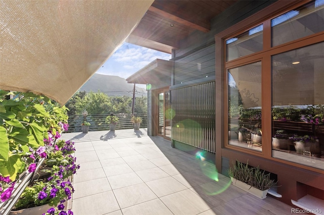 view of patio featuring a mountain view