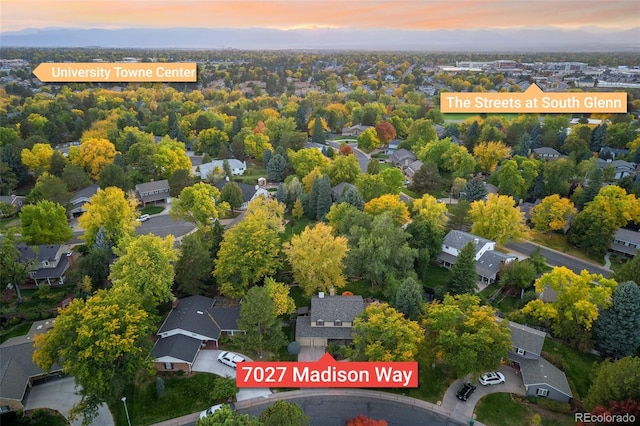 view of aerial view at dusk