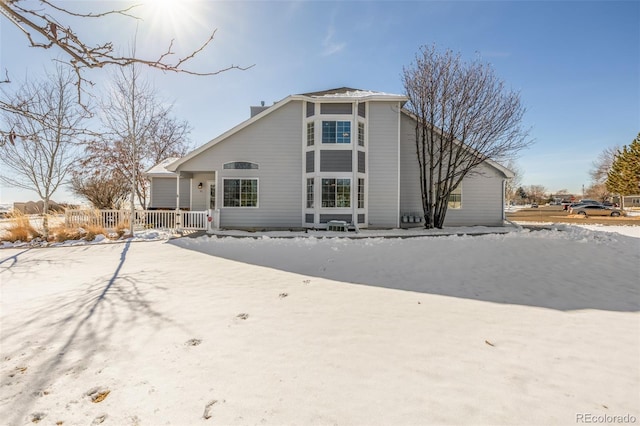 view of snow covered property