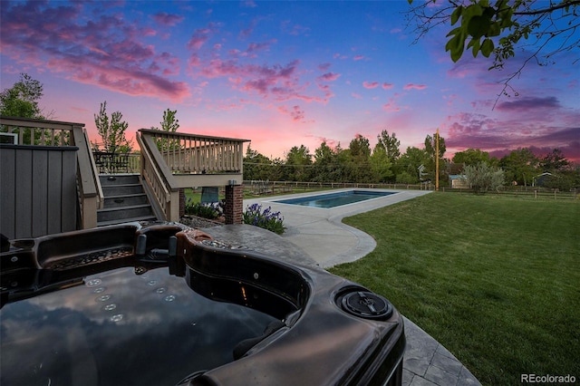 7624 Russell Ct, Arvada, CO 80007 - view of swimming pool featuring stairway, a deck, and a jacuzzi