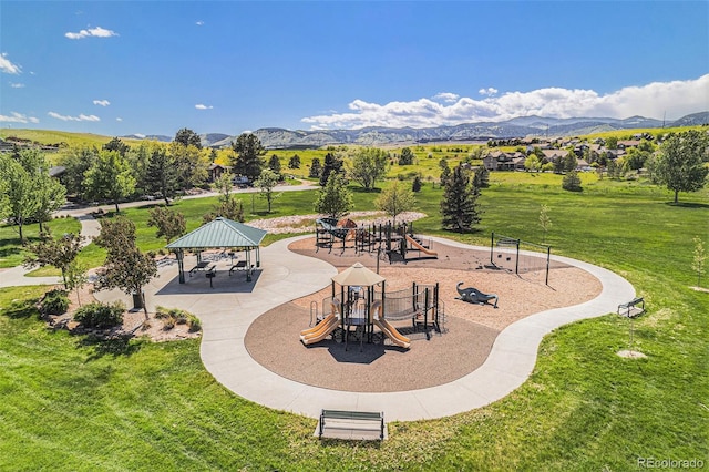 7624 Russell Ct, Arvada, CO 80007 - view of patio / terrace with a gazebo and a mountain view