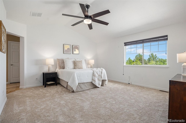 7624 Russell Ct, Arvada, CO 80007 - carpeted bedroom featuring vaulted ceiling, baseboards, and ceiling fan