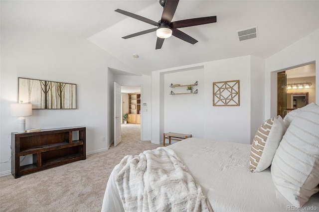 7624 Russell Ct, Arvada, CO 80007 - bedroom with vaulted ceiling, carpet, baseboards, and a ceiling fan