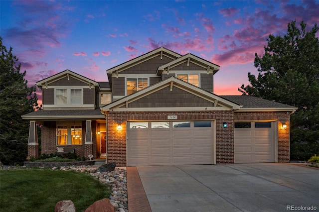 7624 Russell Ct, Arvada, CO 80007 - craftsman house with brick siding, concrete driveway, a garage, and a yard