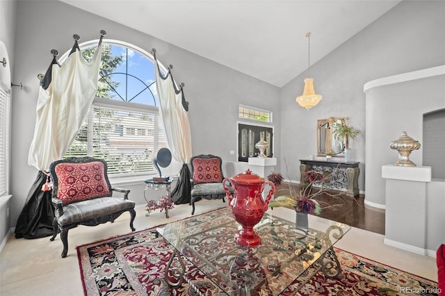 2062 Hyacinth Rd, Highlands Ranch, CO 80129 - living room with plenty of natural light, high vaulted ceiling, and carpet