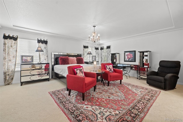 2062 Hyacinth Rd, Highlands Ranch, CO 80129 - carpeted bedroom featuring a chandelier, ornamental molding, and a raised ceiling