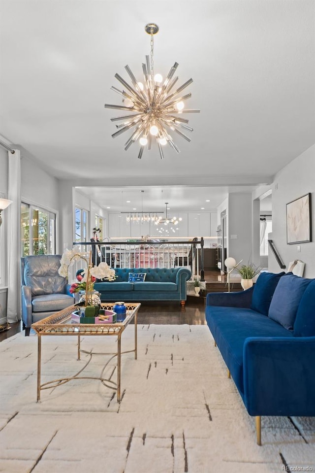 2062 Hyacinth Rd, Highlands Ranch, CO 80129 - living area featuring a chandelier and wood finished floors
