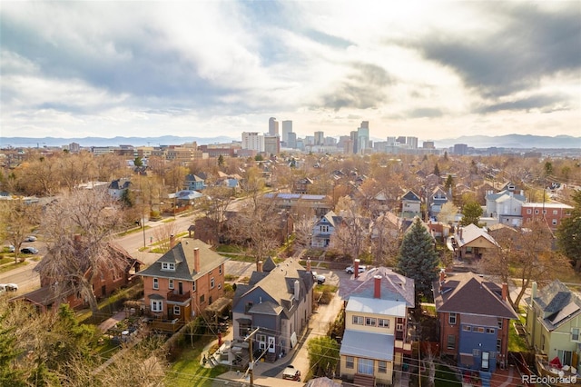 aerial view with a mountain view and a residential view