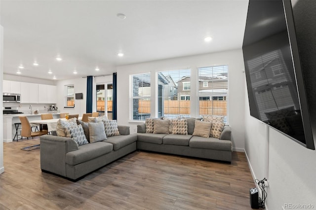 living room with light wood-type flooring