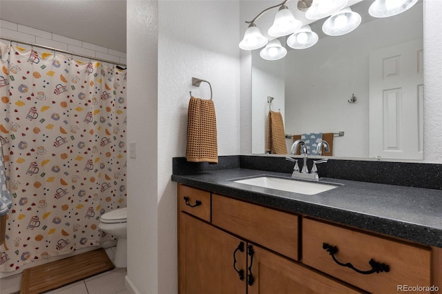 11604 Community Center Dr Unit 8, Northglenn, CO 80233 - bathroom featuring tile patterned flooring, vanity, curtained shower, and a chandelier