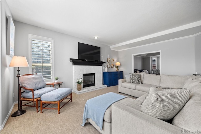 404 Yarrow Pl, Castle Pines, CO 80108 - living room with carpet flooring, a fireplace, and baseboards