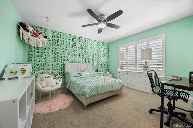 404 Yarrow Pl, Castle Pines, CO 80108 - bedroom featuring a desk, light colored carpet, and a ceiling fan