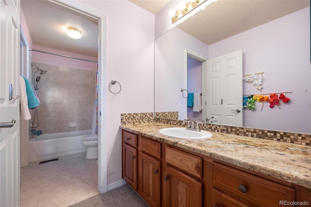 404 Yarrow Pl, Castle Pines, CO 80108 - full bathroom with tile patterned floors, vanity, toilet, and bathing tub / shower combination