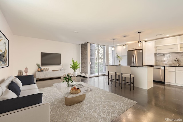 living room with sink