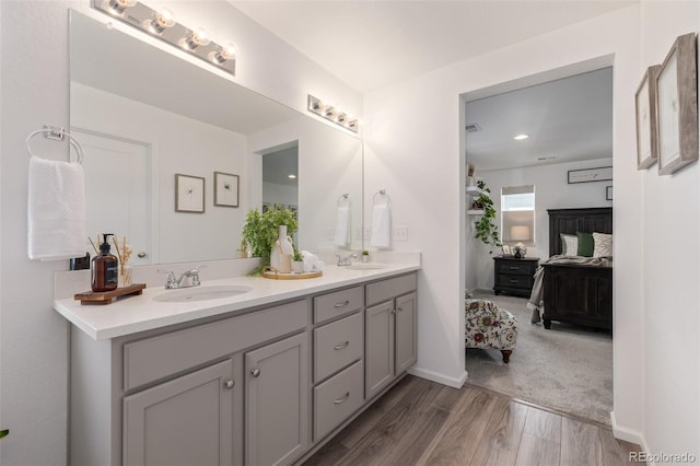 bathroom with vanity and hardwood / wood-style floors