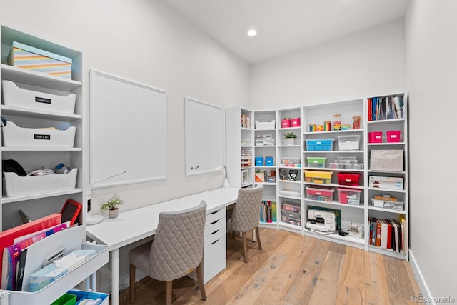 office featuring recessed lighting, baseboards, and hardwood / wood-style floors