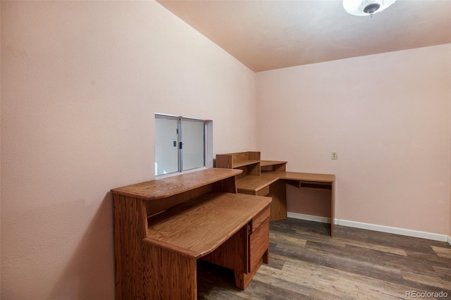 office area with dark hardwood / wood-style flooring