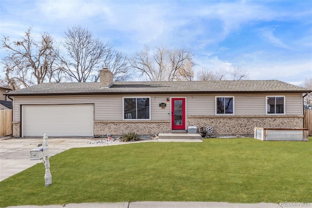 ranch-style home featuring a front yard and a garage