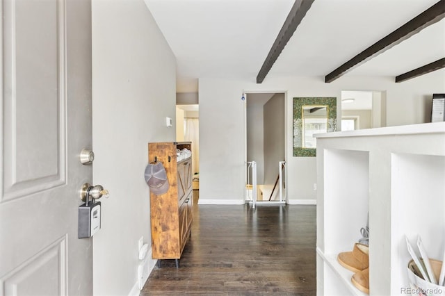 217 Ford St, Golden, CO 80403 - foyer with dark wood-style floors, beamed ceiling, and baseboards