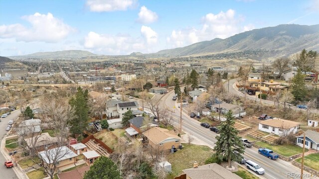 217 Ford St, Golden, CO 80403 - aerial overview of property's location featuring mountains and nearby suburban area