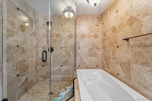 1317 S Saint Paul St, Denver, CO 80210 - bathroom featuring a whirlpool tub and a shower stall