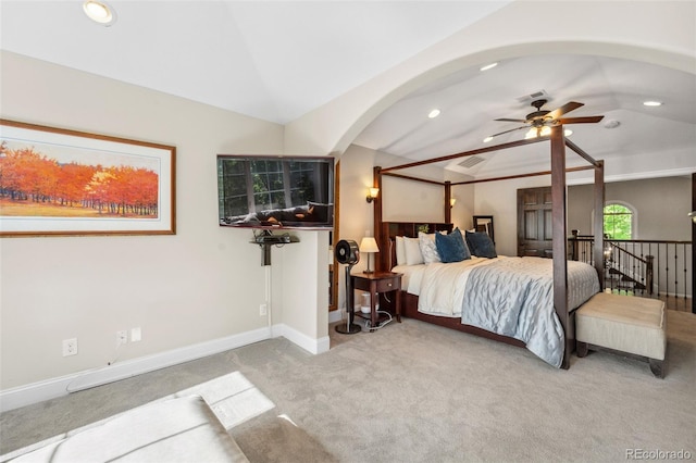 1317 S Saint Paul St, Denver, CO 80210 - carpeted bedroom featuring lofted ceiling, recessed lighting, arched walkways, and baseboards
