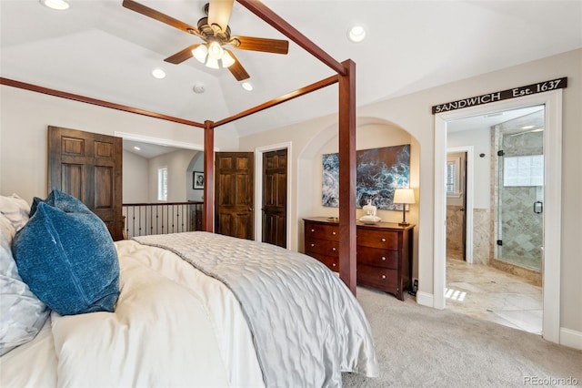 1317 S Saint Paul St, Denver, CO 80210 - bedroom featuring light colored carpet, lofted ceiling, recessed lighting, ceiling fan, and baseboards