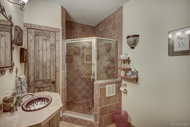 1198 Kootchie Kootchie Rd, Alma, CO 80420 - bathroom featuring tile flooring, sink, and a shower with shower door