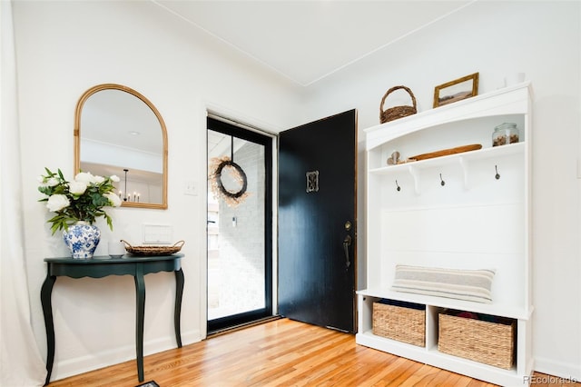 mudroom featuring light wood-style flooring