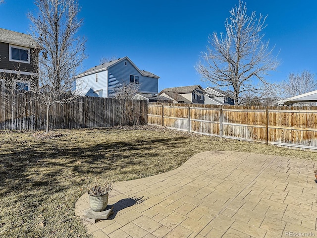 view of yard featuring a fenced backyard and a patio