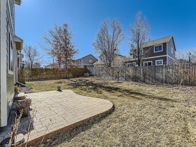 view of yard featuring a patio area and a fenced backyard