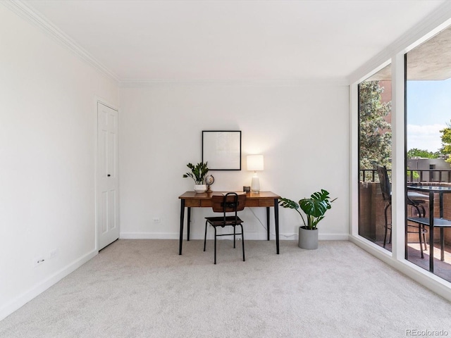 1111 Race St Unit 3A, Denver, CO 80206 - home office featuring ornamental molding and carpet flooring