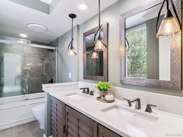 1111 Race St Unit 3A, Denver, CO 80206 - full bathroom featuring double vanity and shower / bath combination with glass door