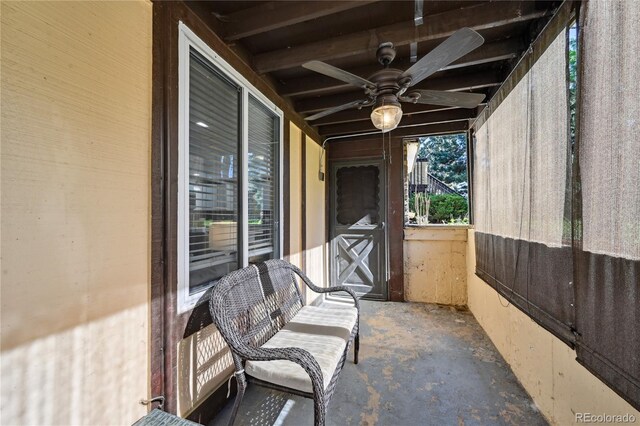 1390 Everett Ct Unit 105, Lakewood, CO 80215 - view of patio / terrace featuring ceiling fan and an exterior structure