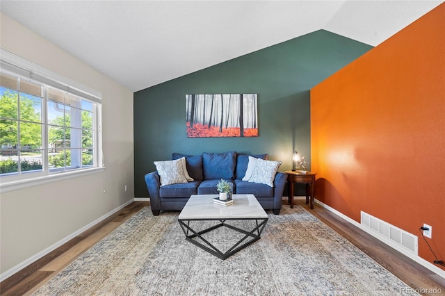20858 E Progress Ave, Centennial, CO 80015 - living room featuring vaulted ceiling and wood finished floors