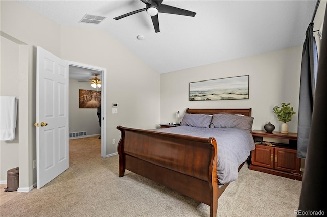 20858 E Progress Ave, Centennial, CO 80015 - bedroom with lofted ceiling, light colored carpet, and ceiling fan