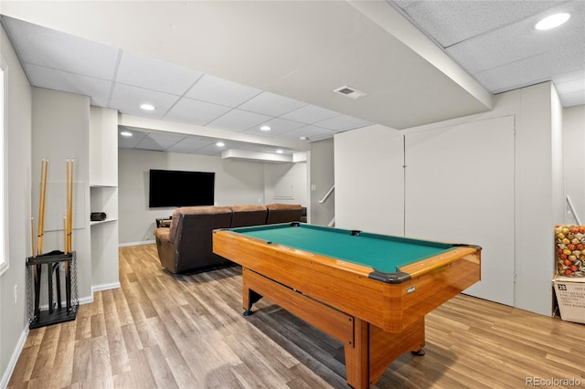 20858 E Progress Ave, Centennial, CO 80015 - recreation room with light wood-style flooring, pool table, a paneled ceiling, and recessed lighting