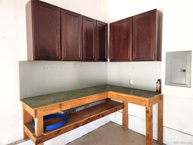 kitchen featuring electric panel and tasteful backsplash