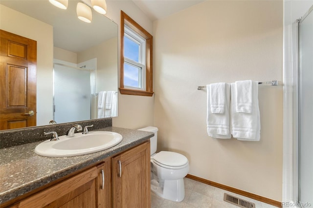6323 S Sicily Way, Aurora, CO 80016 - full bathroom with toilet, an enclosed shower, vanity, and baseboards
